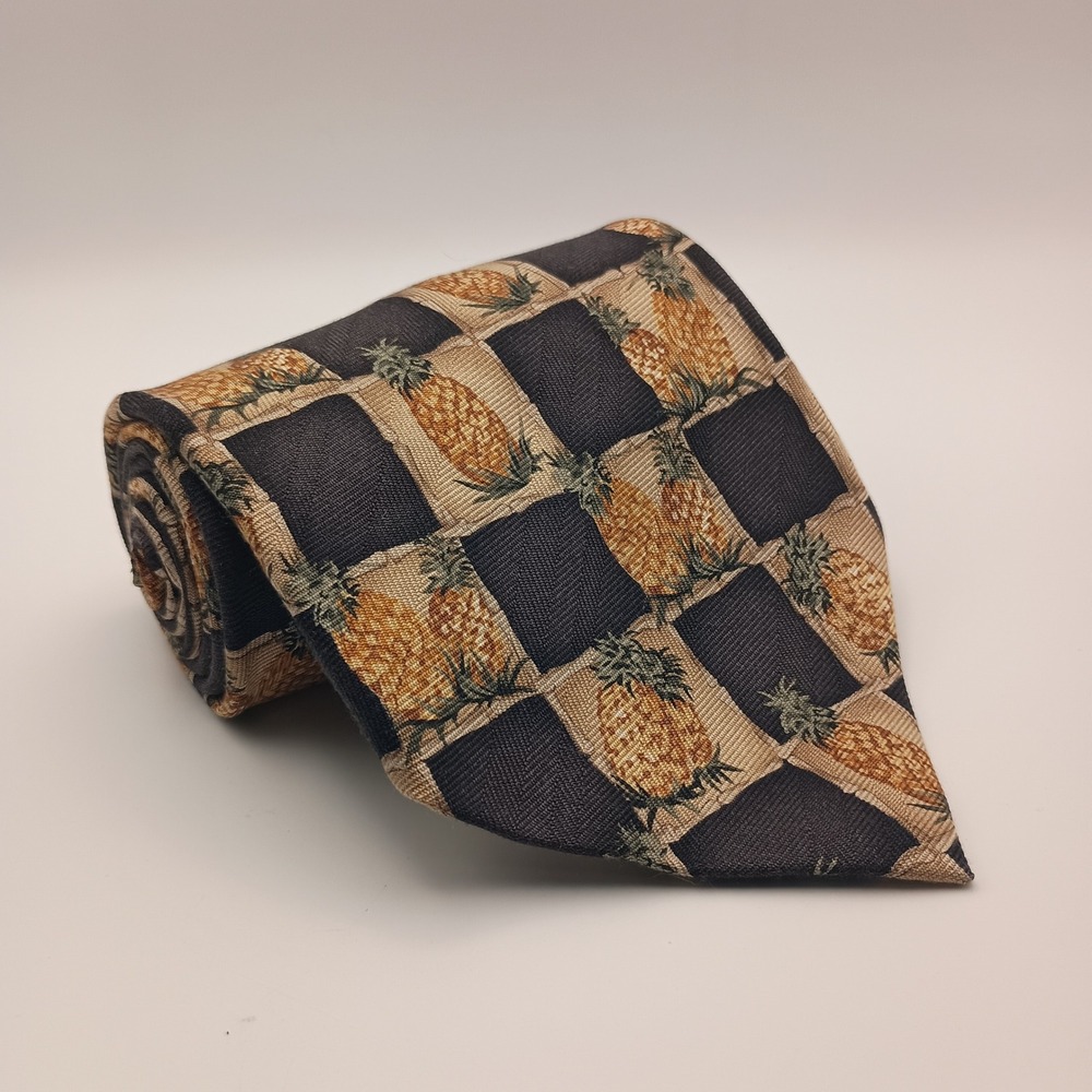 Tommy Bahama Mens Brown Pineapple Checkered Silk Necktie
